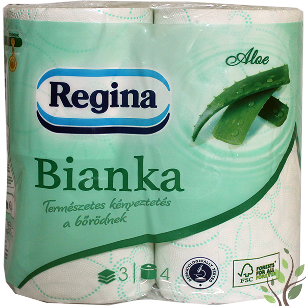 Regina Bianka toalettpapír 4 tekercses 3 rétegű 150 lap Aloe vera